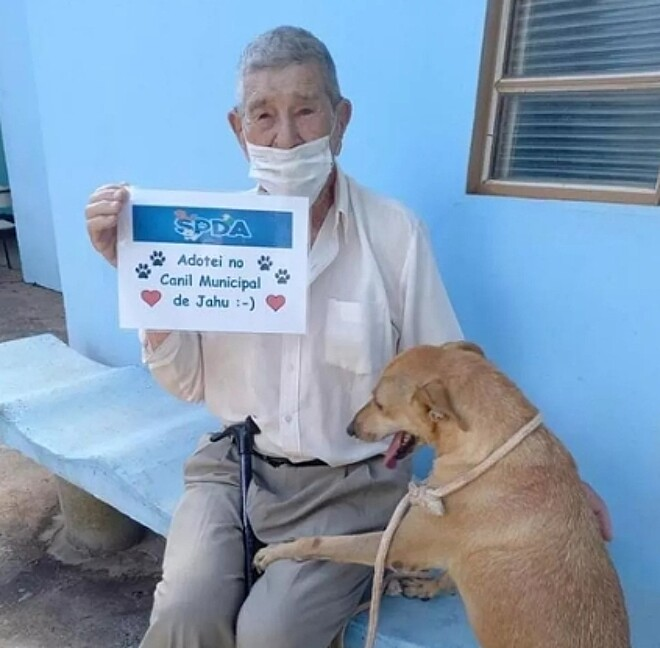 Idoso de 90 anos visita abrigo de animais e se apaixona por caramelo