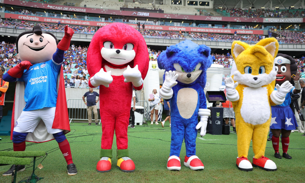 Promoção do filme "Sonic 3: O Filme" em jogo do Bahia na Fonte Nova
