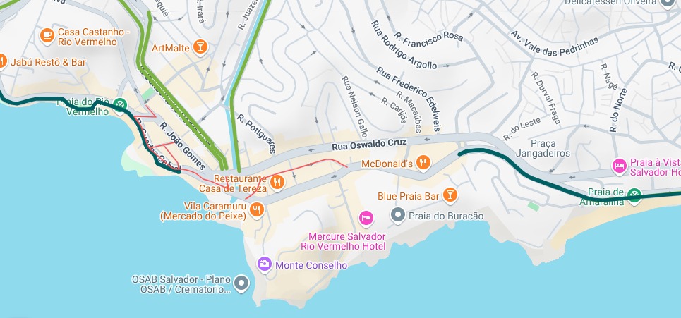 Mapa das ciclovias na Orla de Salvador - Reprodução/Transalvador