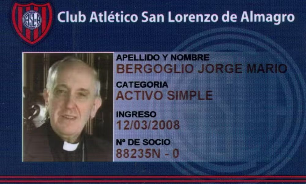 Print de imagem da carterinha de sócio do Papa Francisco com o San Lorenzo - Foto: Divulgação / Prensa Club San Lorenzo