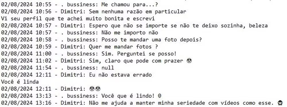 Mensagens trocadas entre Larissa ferrari e Payet — Foto: arquivo pessoal