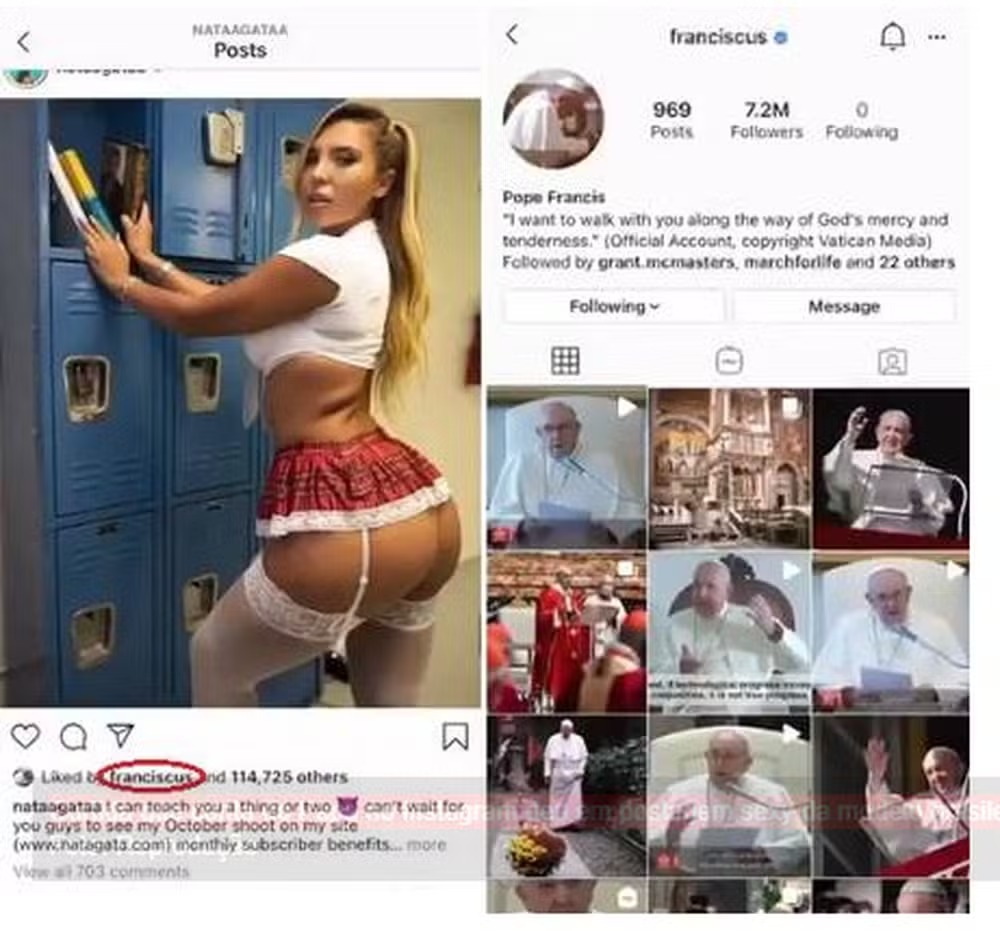 Curtida que conta do Papa no Instagram deu em postagem sexy da modelo brasileira Natalia Garibotto &mdash; Foto: Reprodu&ccedil;&atilde;o/Instagram