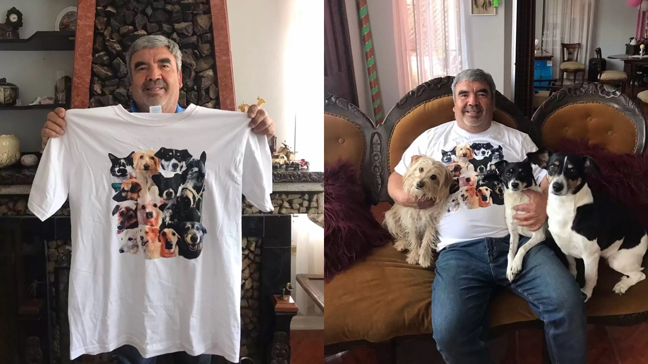 Family gives dad a shirt that reminds them of pet dogs and he reacts