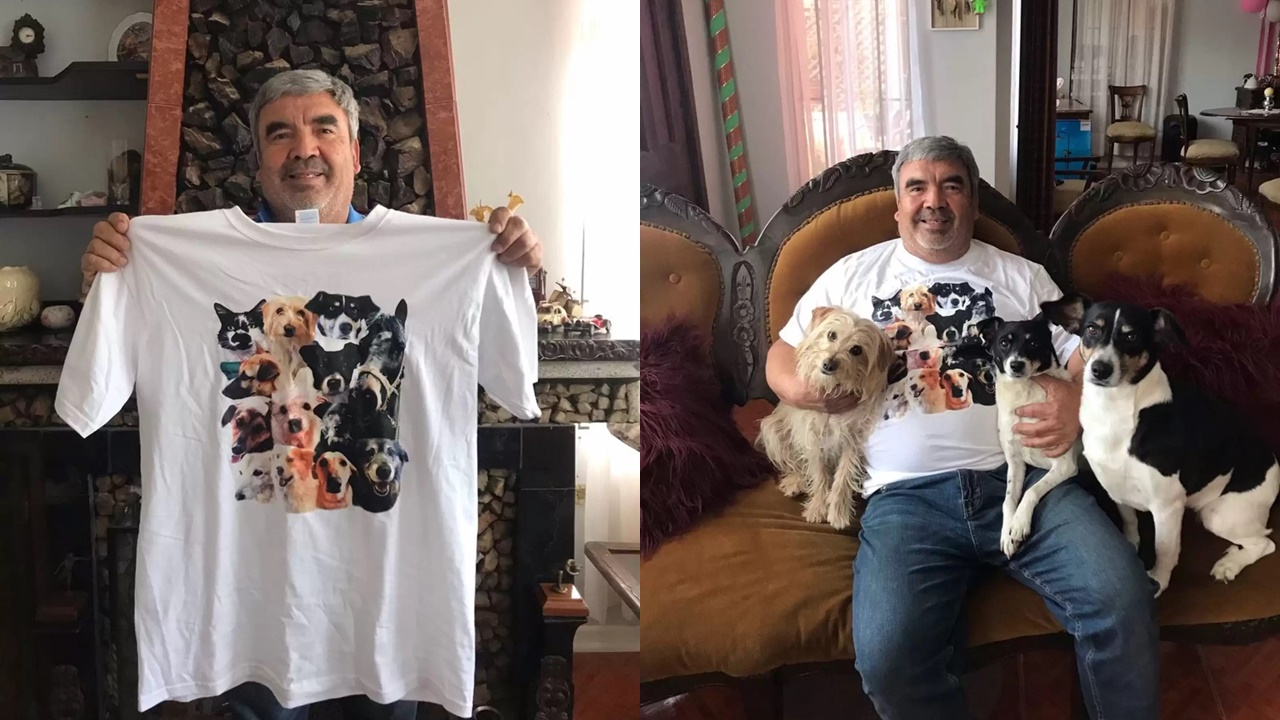 Família presenteia pai com camisa que relembra cães de estimação e ele reage