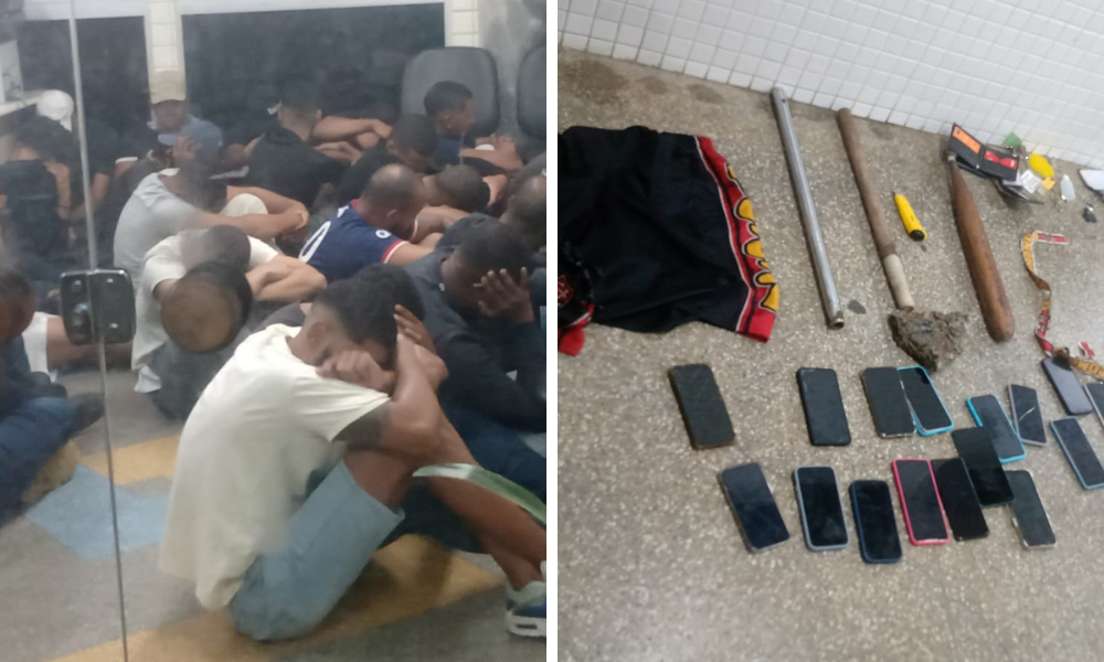 Torcedores presos após o episódio de agressão e os materiais apreendidos