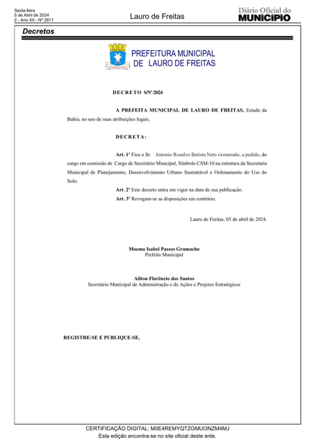 Exoneração do cargo de Secretário