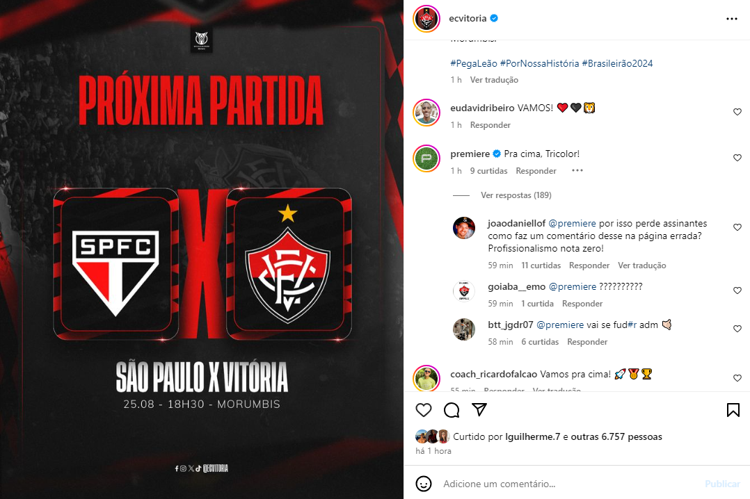 Foto de imagem reproduzindo uma publicação no Instagram