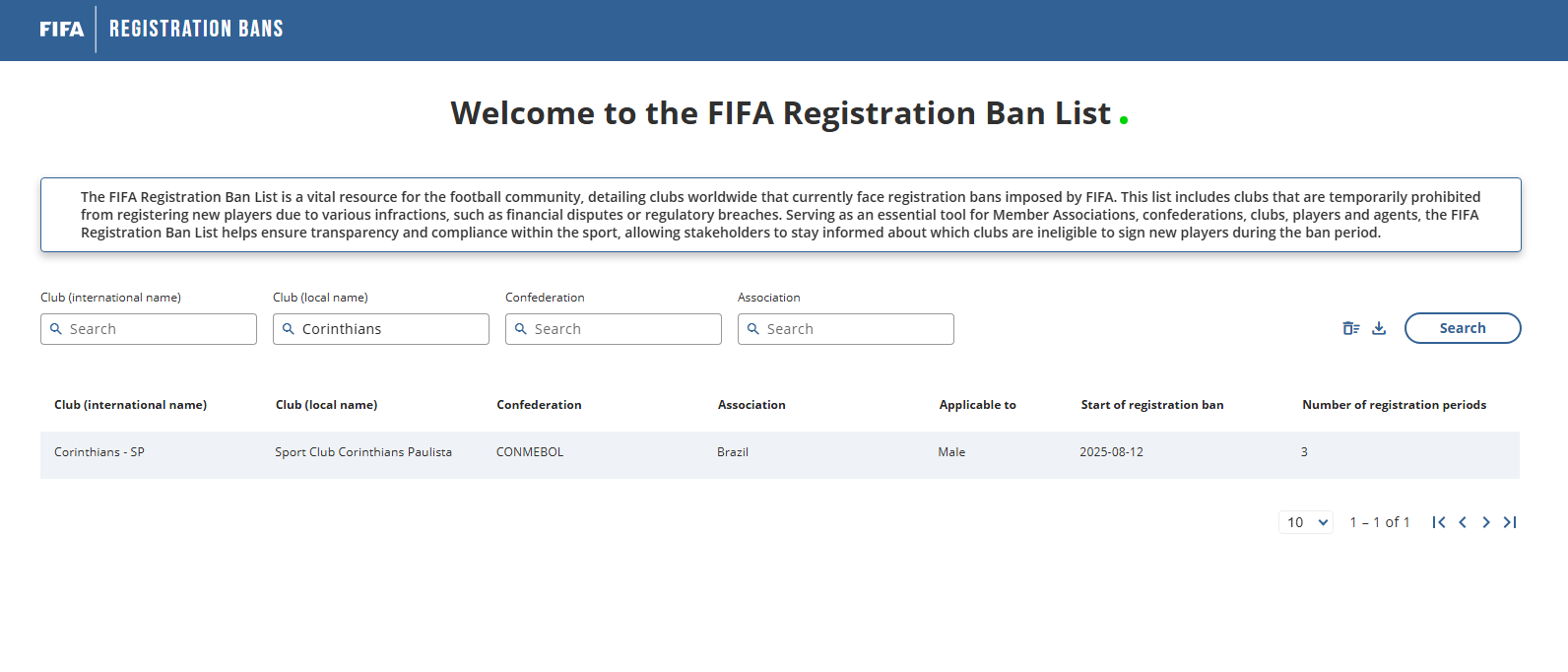 Print da página de punições da Fifa