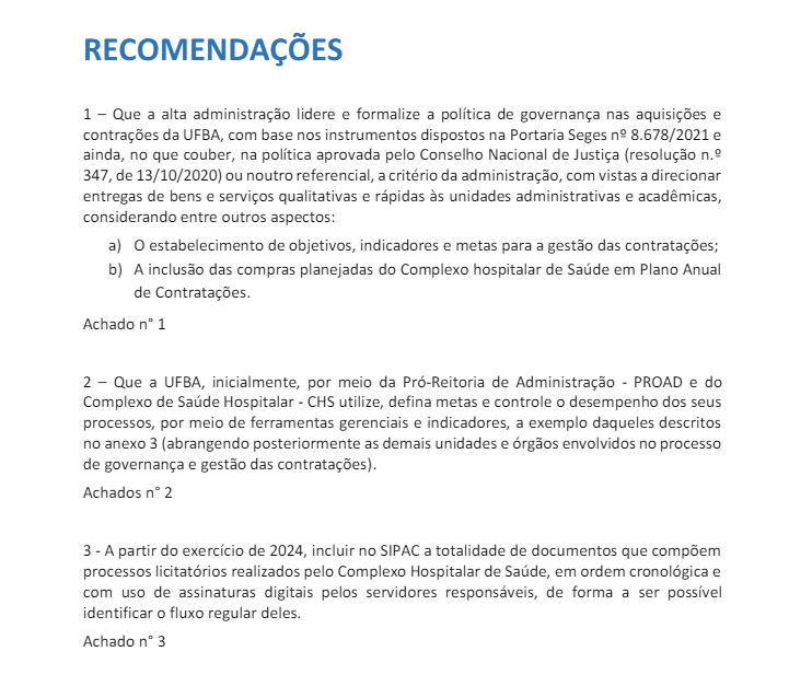 Recomendações feitas pela CGU