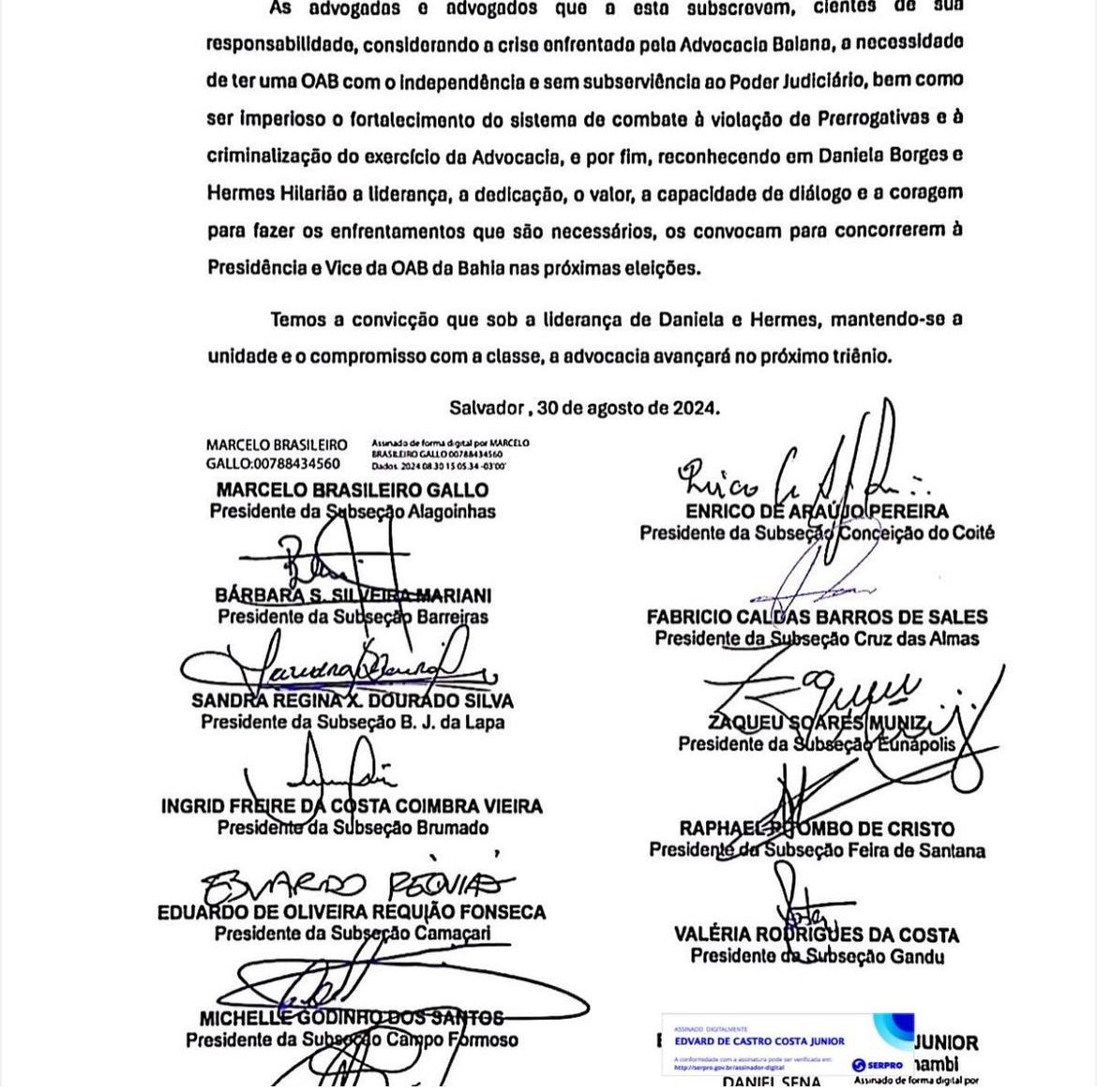 Carta Subsções OAB-BA