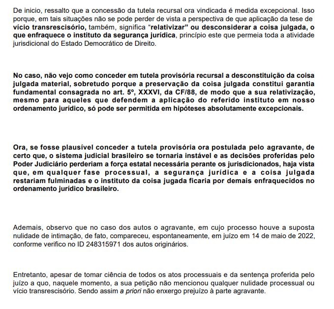 Trecho Decisão TJ-BA