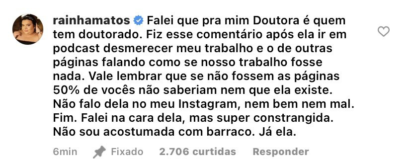 Comentário Rainha Matos