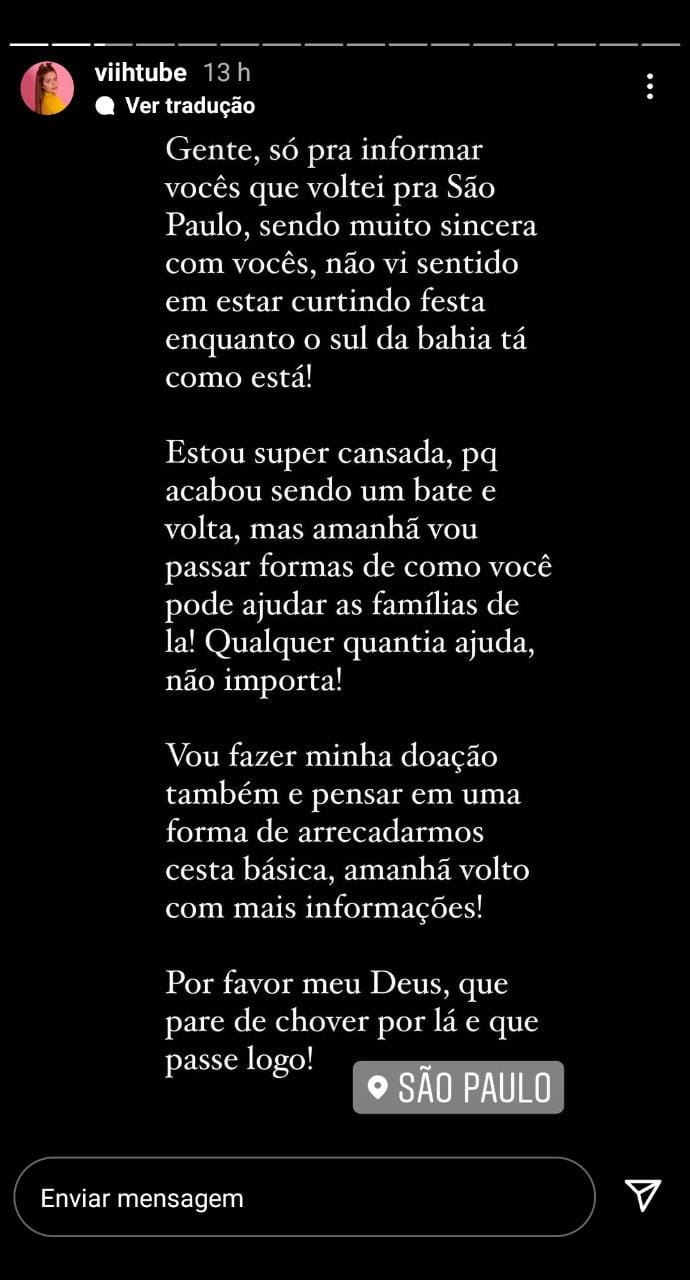 Viih Tube faz desabafo nas redes