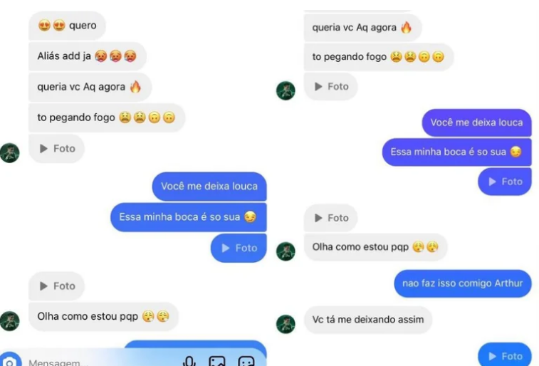Prints da conversa do jogador Artur com amante, nas redes sociais