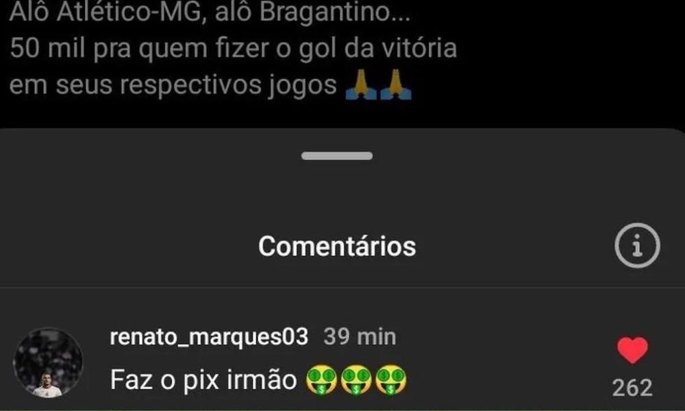 Comentário do jogador do América-MG cobrando o PIX após fazer dois gols no Bahia