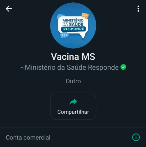 Print da conta de WhatsApp do Ministério da Saúde