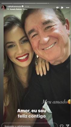 Amado Batista, 73, assume relacionamento com jovem de 22 anos, Calita Franciele Miranda de Souza • Instagram/ Calita Franciele Souza