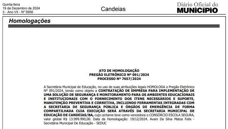 DOM Candeias - Homologação - 19 de dezembro