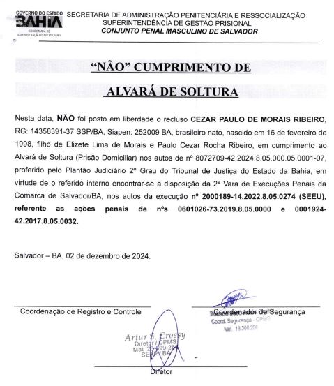 Não cumprimento de alvará