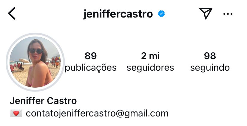 Jeniffer Castro conquista 2 milhões de seguidores nas redes sociais (@jeniffercastro)