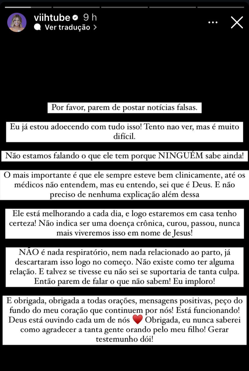 Influenciadora se pronunciou através das redes sociais (Redes sociais - @viihtube)