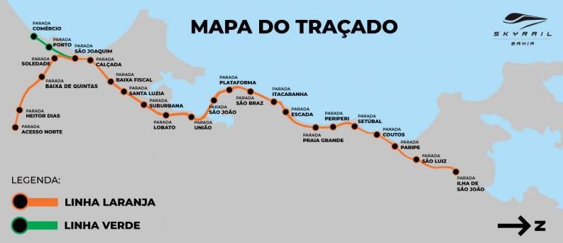 Mapa do traçado / Skyrail Bahia / SEDUR