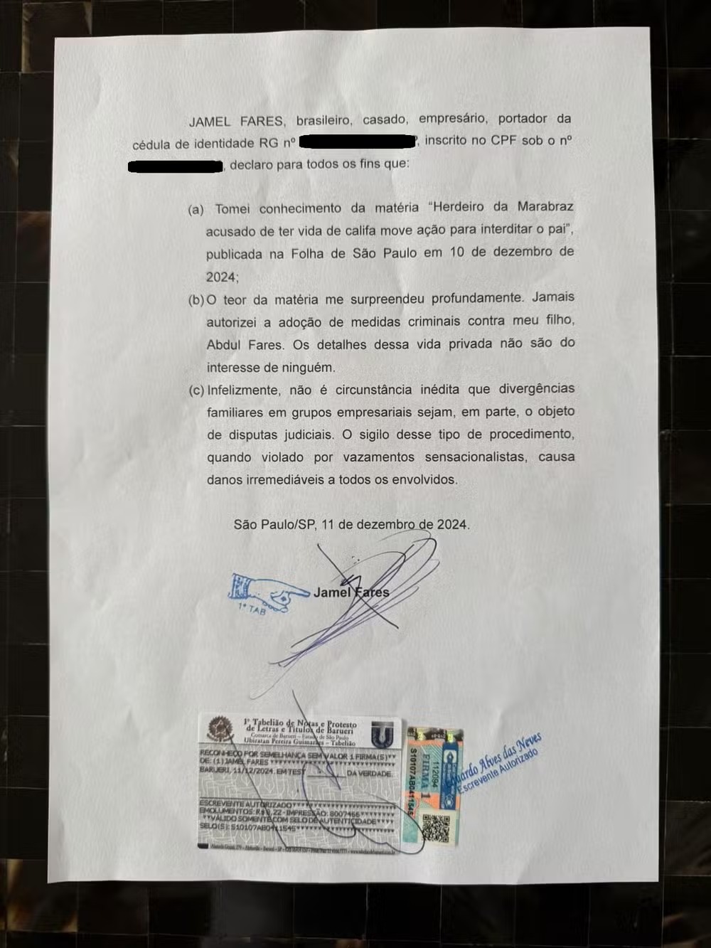 Sogro de Marina Ruy Barbosa se manifesta sobre ação contra o filho — Foto: Reprodução