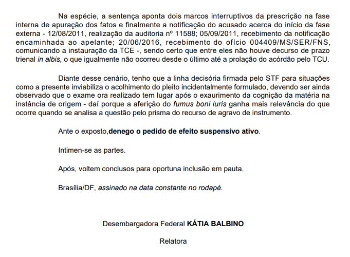 Trecho da decisão do TRF1