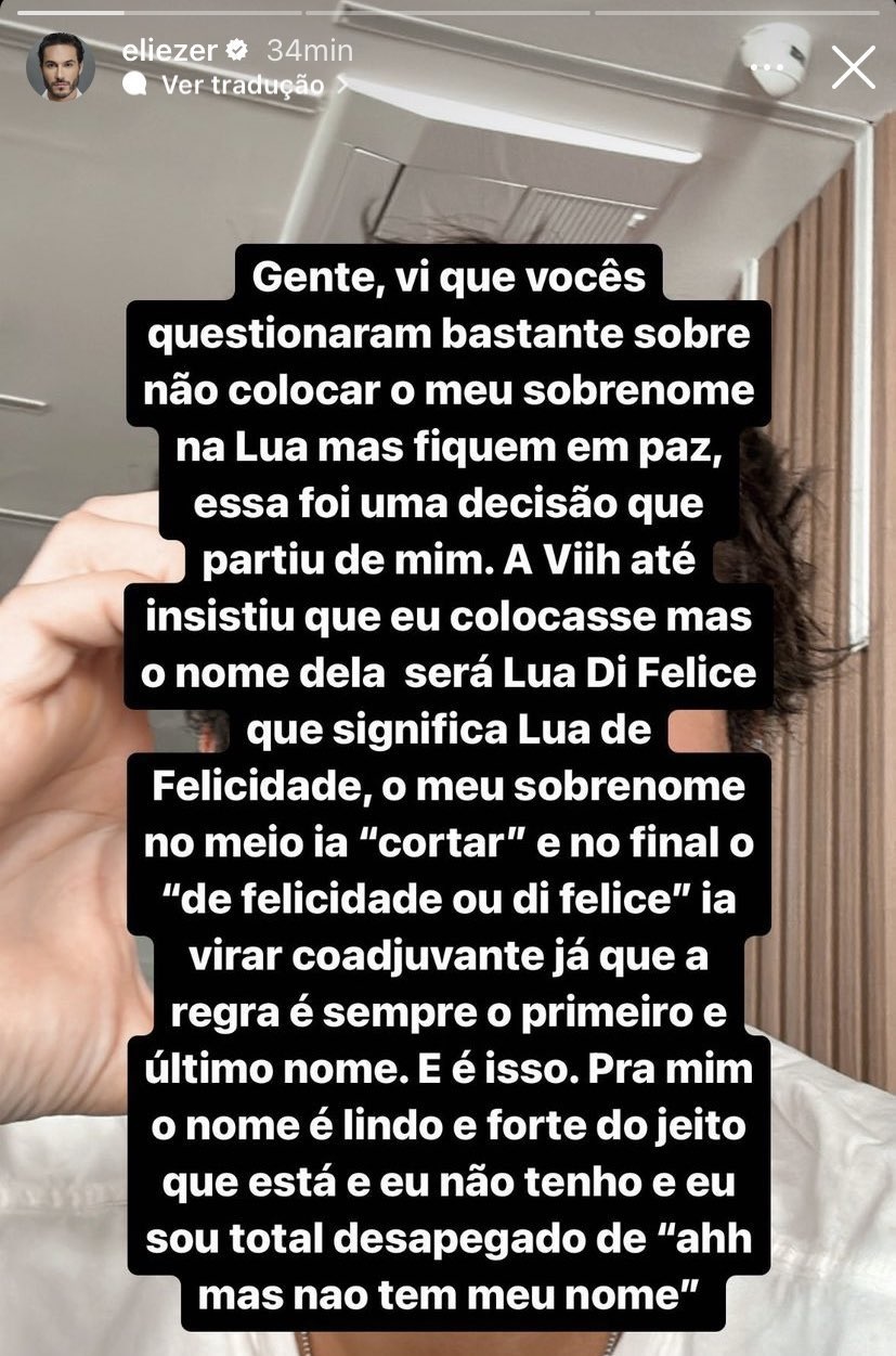 Eliezer falando sobre filha