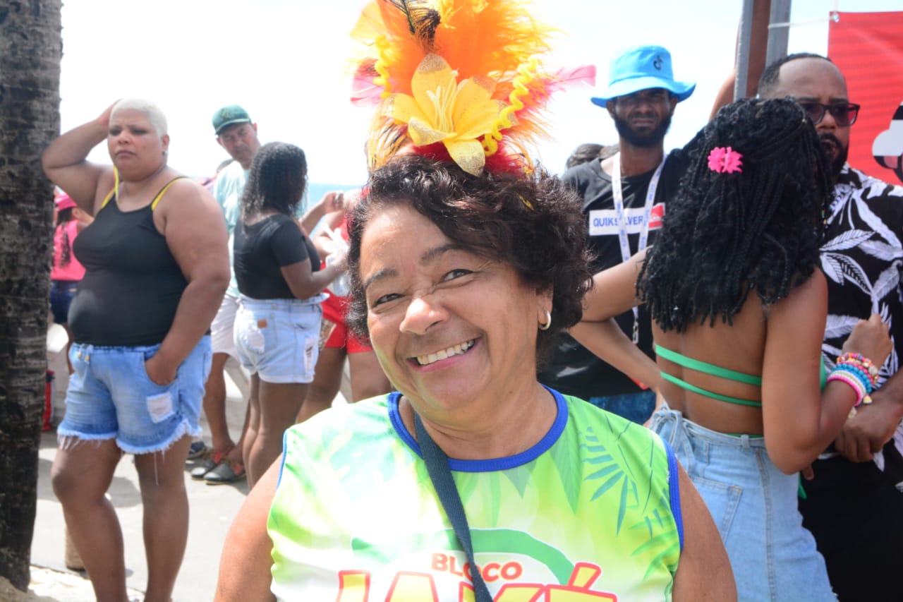 A turista, do Rio de Janeiro, identificada como Geniestá em sua sétima vez no Carnaval de Salvador. Foto: Joilson Cesar/BNews