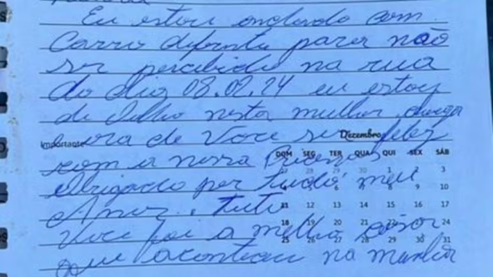 Carta escrita pelo empresário antes de tentar matar a ex-sogra - Foto: Divulgação/Polícia Civil