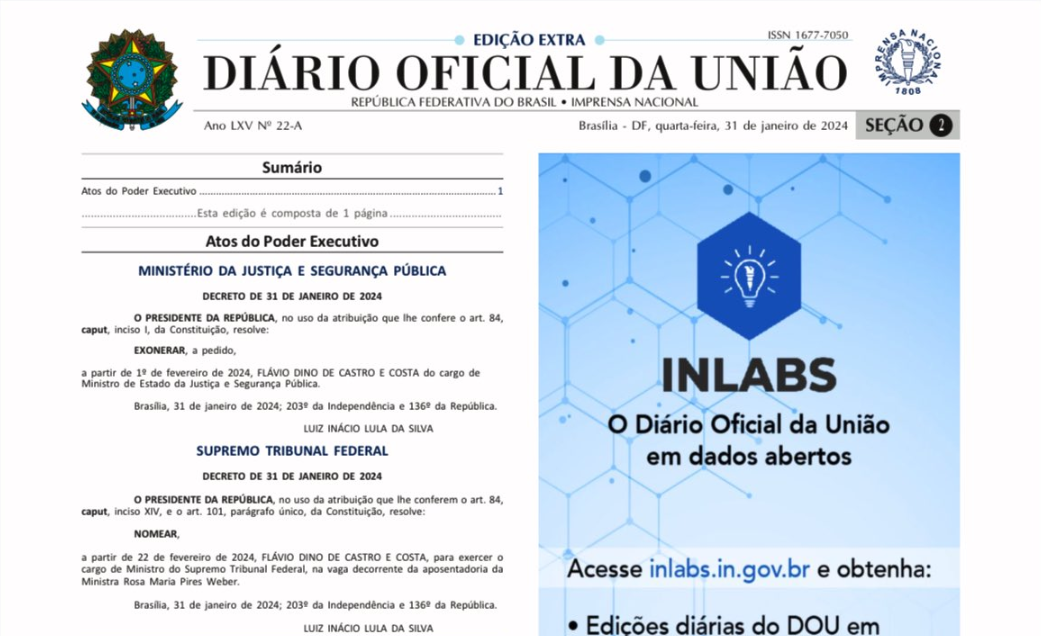 Foto: Reprodução / Diário Oficial da União (DOU)