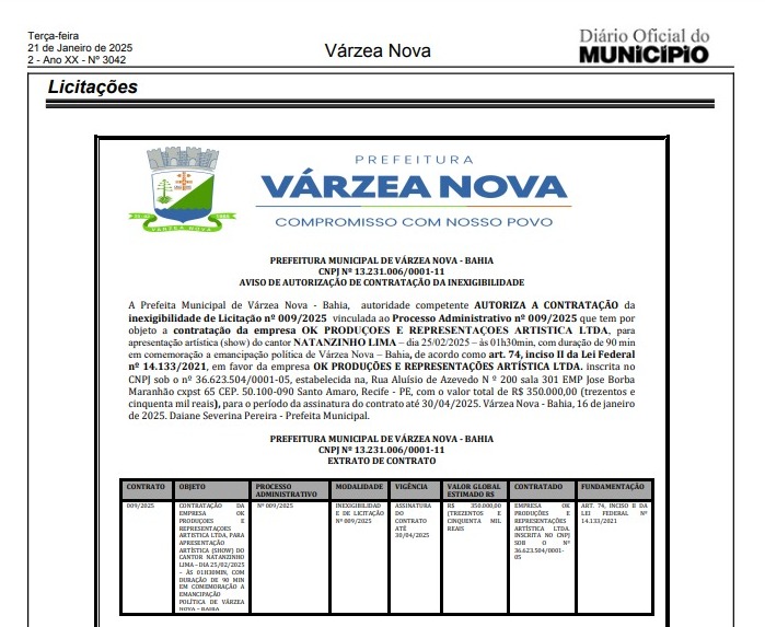 Diário Oficial de Várzea Nova
