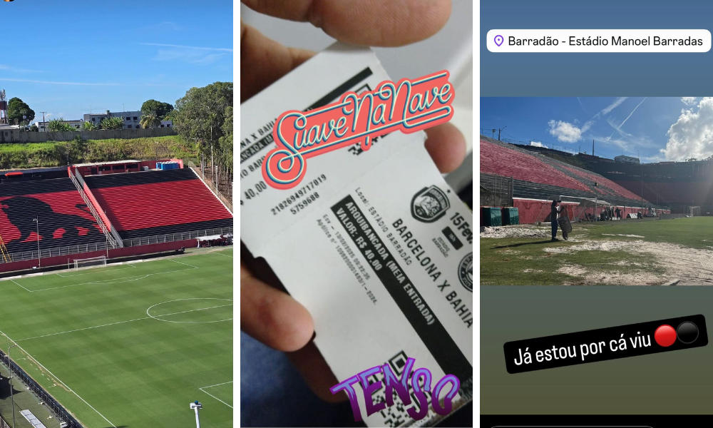 Integrantes da TUI postam fotos no Barradão e ingressos do jogo entre Barcelona x Bahia