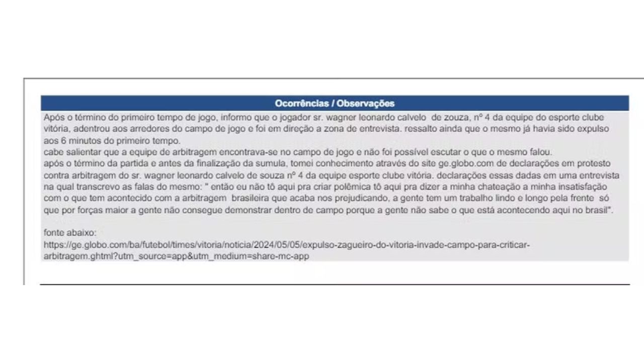 SÚMULA DO ÁRBITRO