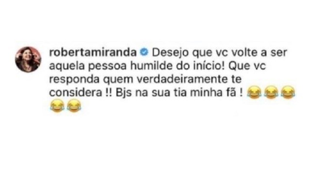Comentário feito pela rainha do sertanejo nas redes da cantora Anitta