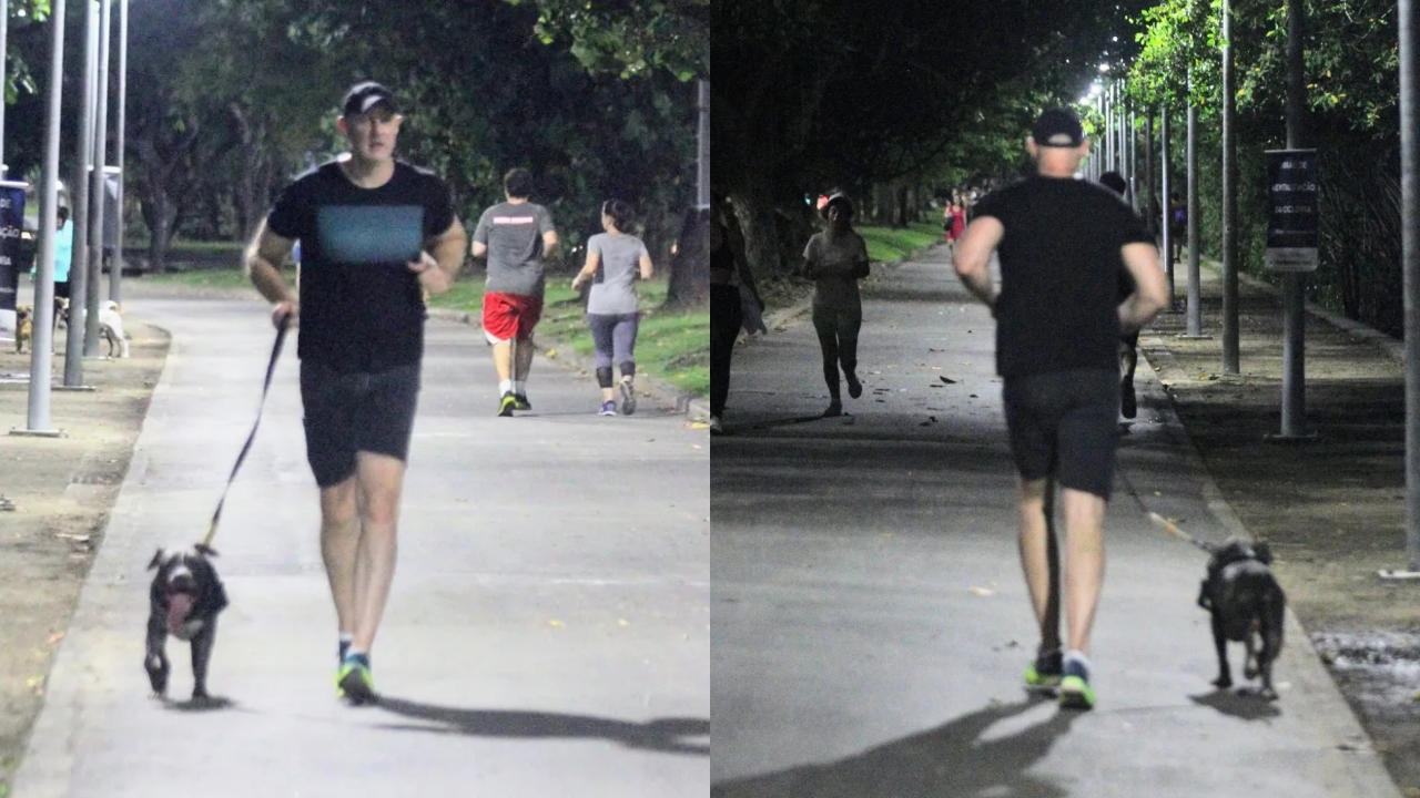 Ex-jogador de vôlei Tande é flagrado se exercitando com cachorro; veja fotos 