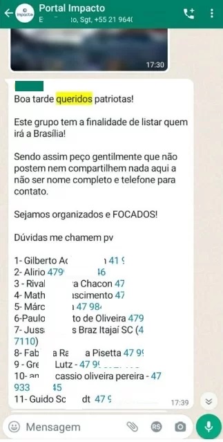 bolsonaristas pedem nome completo de terroristas