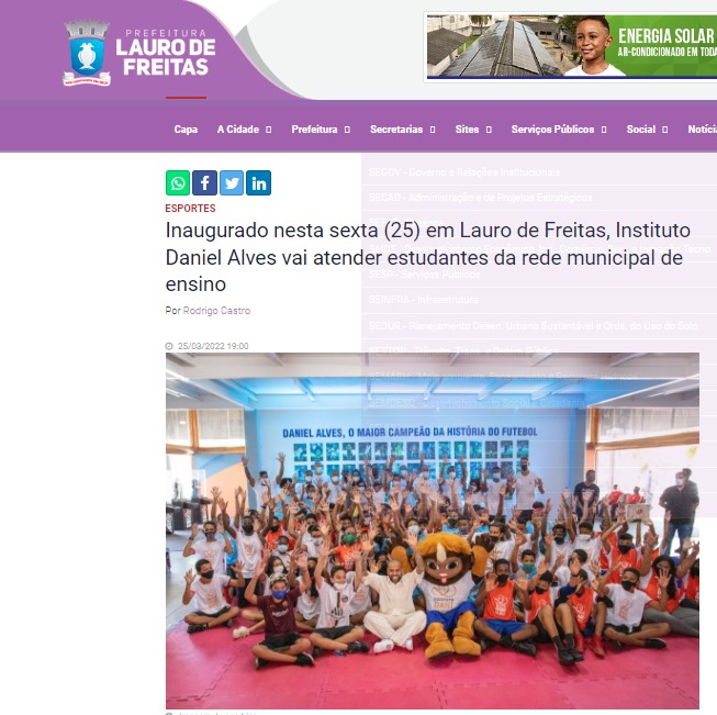 Site ofcial da prefeitura de Lauro de Freitas divulga parceria