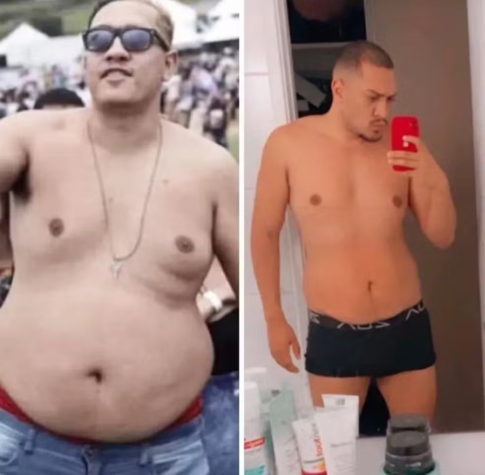 Antes e depois de Mc Bin Laden após perder 50 kg com treino e dieta— Foto: Reprodução/Instagram