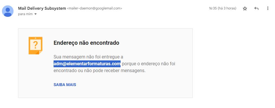 Print do e-mail encaminhado pelo BNews para Elementar Formaturas