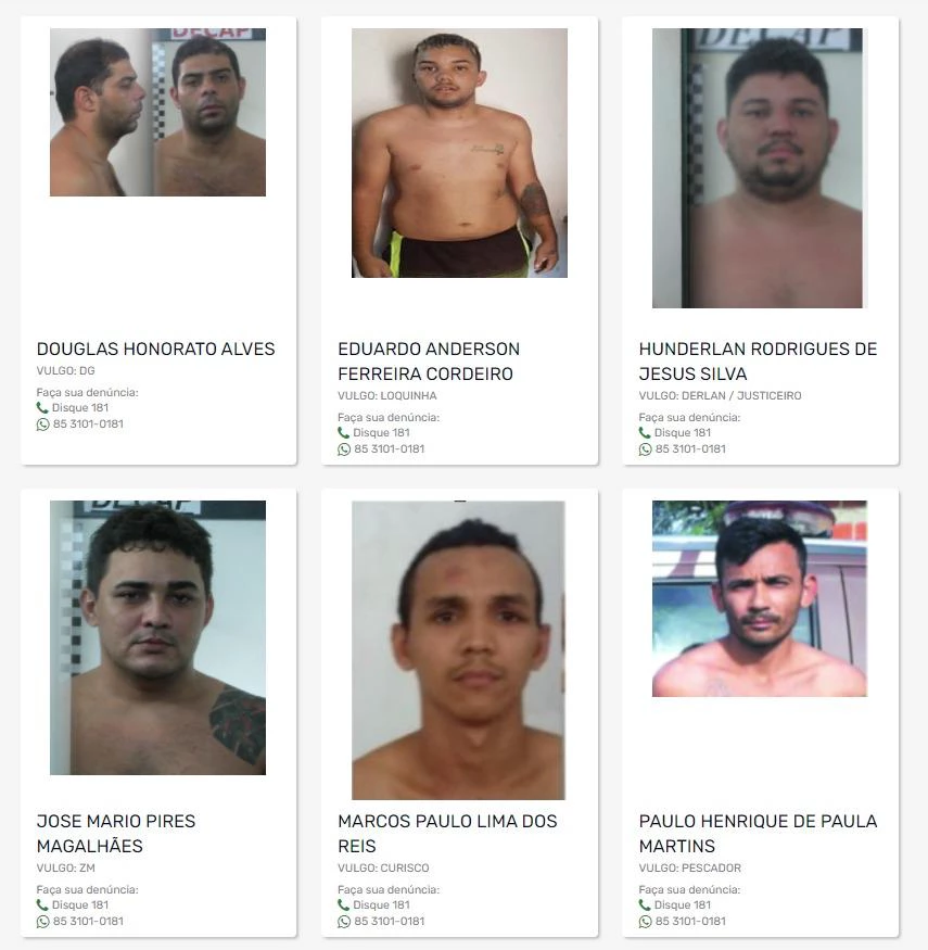 Sete acusados de compor facções criminosas foram incluídos na lista de Mais Procurados. Foto: Divulgação/SSPDS