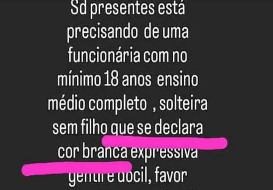 Anúncio de loja com cobrança específica de cor ou raça chamou atenção. Foto: Reprodução/Redes Sociais
