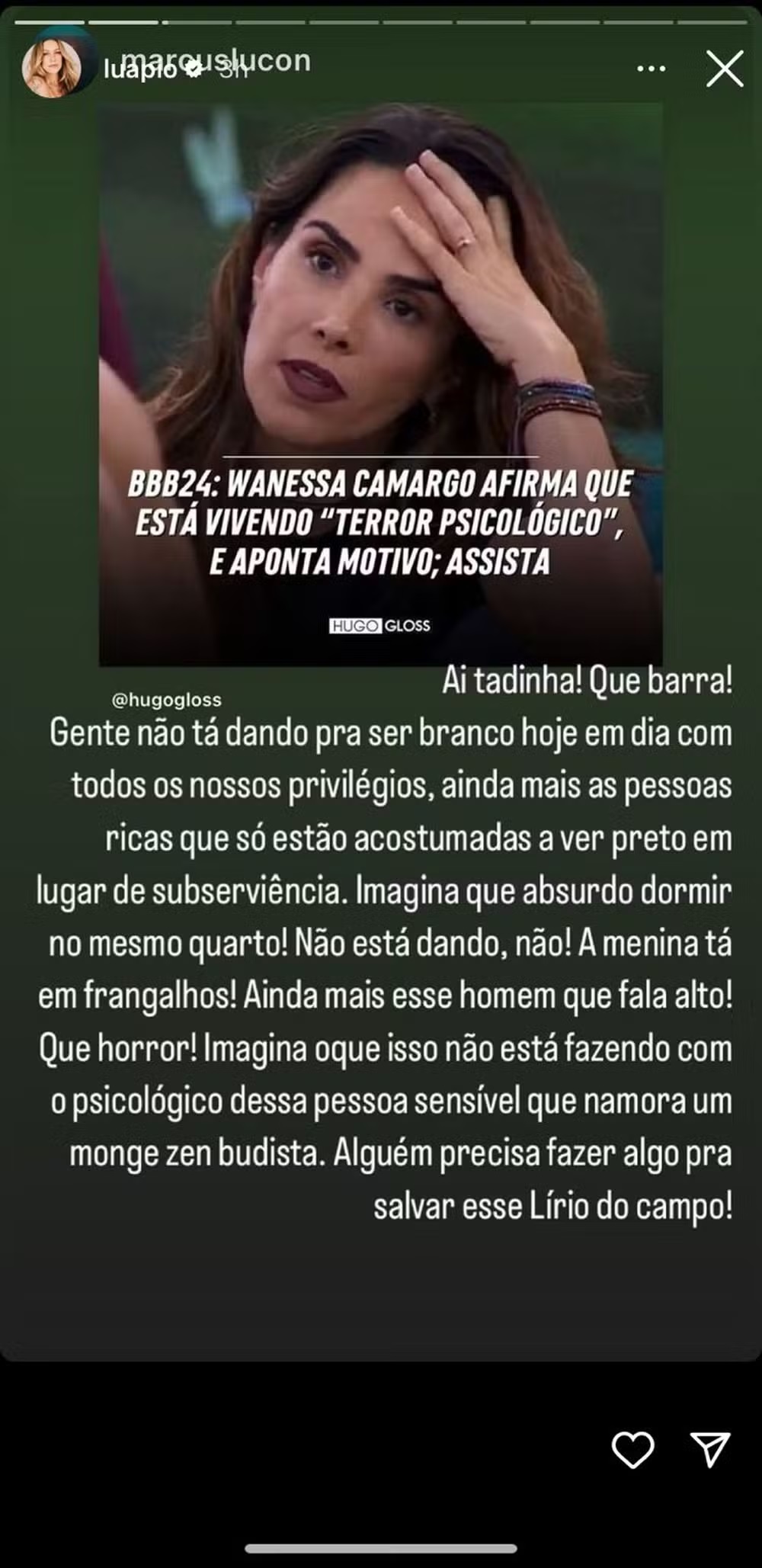 Publicação de Pioavini nas redes sociais