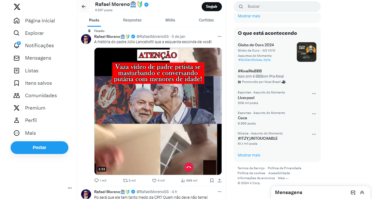 Reprodução / Redes Sociais / @RafaelMorenoSS