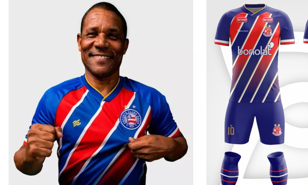 Comparação dos uniformes tricolores da Penapolense com o do Bahia