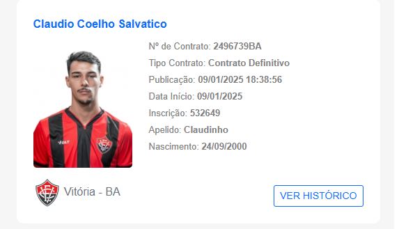 Registro de Claudinho no BID, da CBF