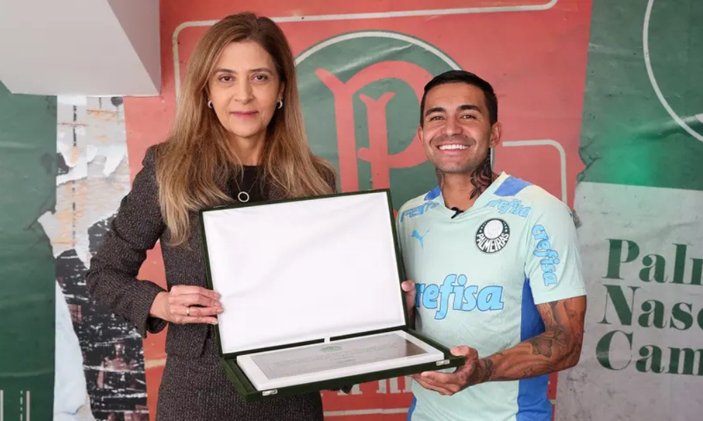 Leila Pereira e Dudu, no Palmeiras