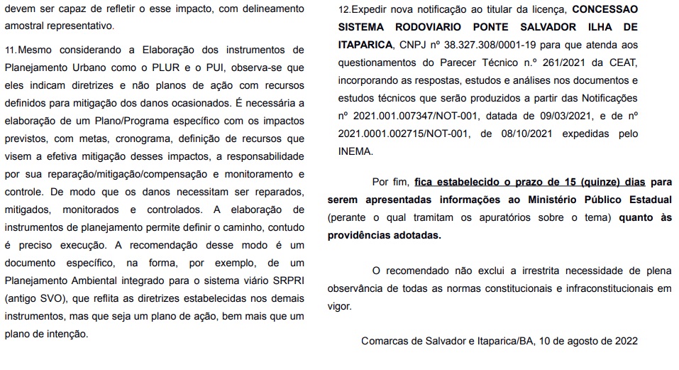 Recomendação do MP-BA ao Inema