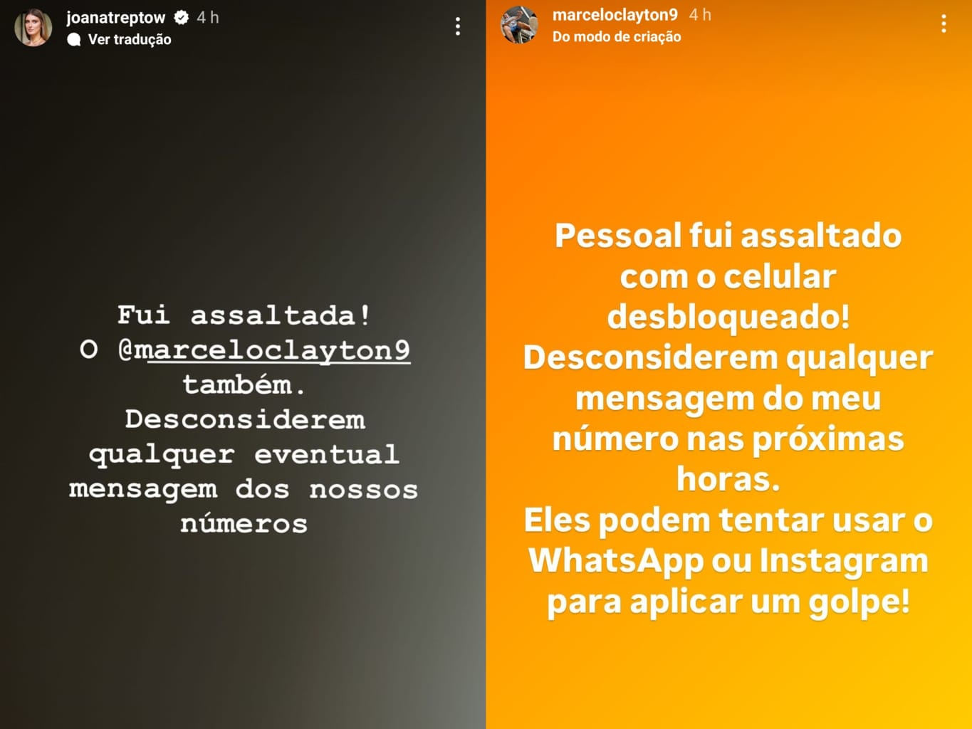Stories publicados por Joana e Marcelo Clayton